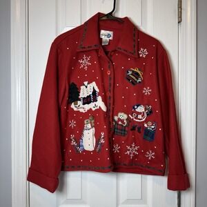 Paul Harris Design Womens Medium Vintage Embroidered Christmas Wool Blend Jacket